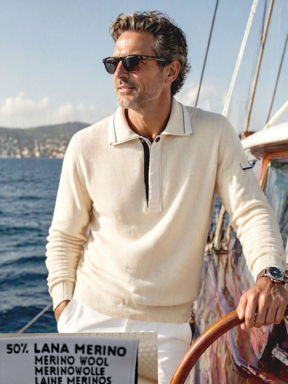 RARE Luxury Cream Merino Wool Sweater by Green Coast Yachting Quarter Zip